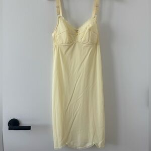 VINTAGE 1960s Shadowline Yellow Slip Babydoll Dress Lace Trim Nightie Sabrina